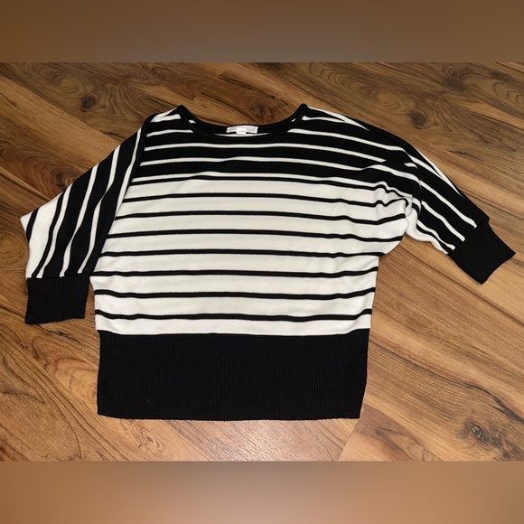 A Knitch Above Sweaters - A Knitch Above Striped Dolman Sleeve Top | Medium Black & White Wide Neck